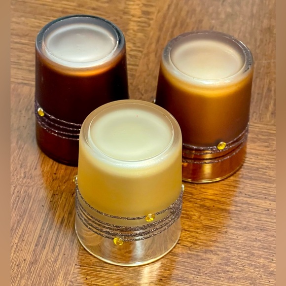 Elegant Decorative Votive Candle Holders - Set of 3 on Amber Crackle Glass Tray - Picture 12 of 14